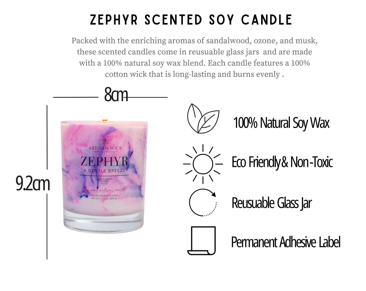 Zephyr -Baby Powder Scented- Signature Marbled Soy Candle