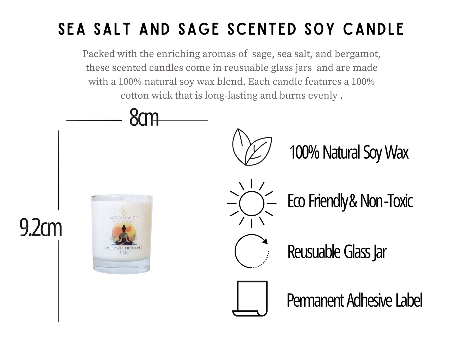 Sage, Sea Salt & Bergamot Scented Meditation Candle