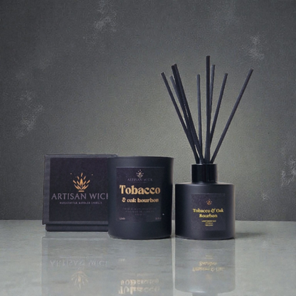 Artisan Wick Tobacco And Oak Bourbon Luxury Candle And Diffuser Gift Set