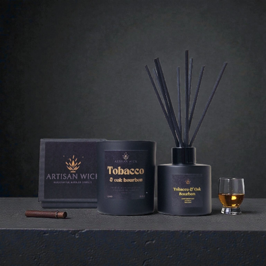 Artisan Wick Tobacco And Oak Bourbon Luxury Candle And Diffuser Gift Set