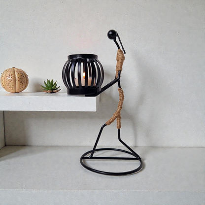 Minimalist Natural Jute And Metal Tealight Holder