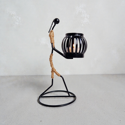 Minimalist Natural Jute And Metal Tealight Holder