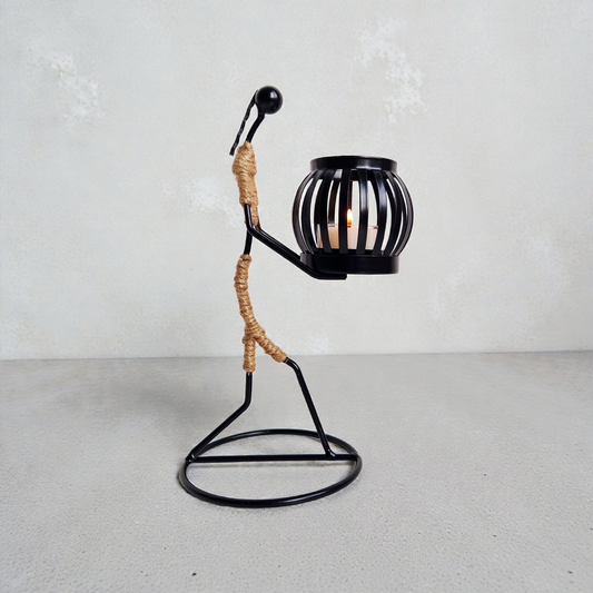 Minimalist Natural Jute And Metal Tealight Holder