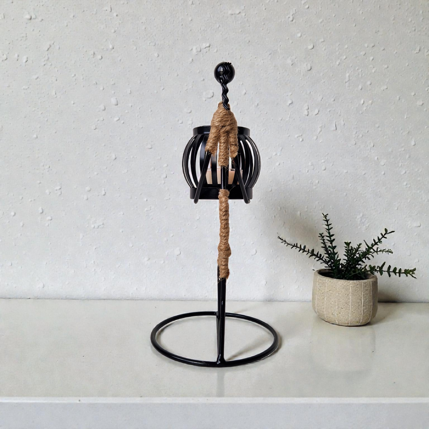 Minimalist Natural Jute And Metal Tealight Holder
