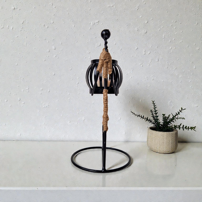 Minimalist Natural Jute And Metal Tealight Holder