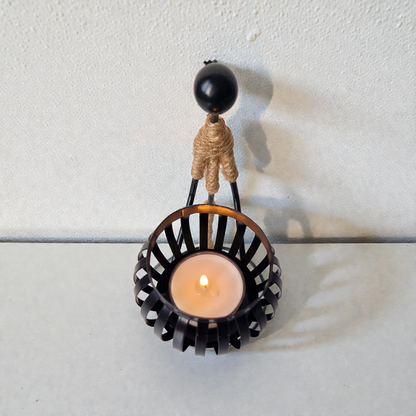 Minimalist Natural Jute And Metal Tealight Holder