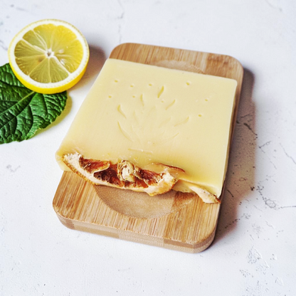Handcrafted Natural Lemon Soap (95g) + Bamboo Soap Dish