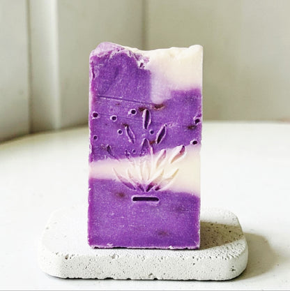 Handcrafted Lavender Olive Oil Soap (120g) + Bamboo Soap Dish