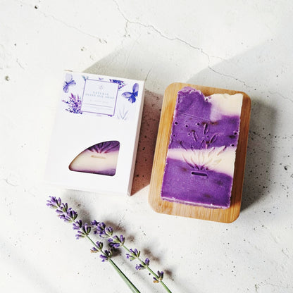 Handcrafted Lavender Olive Oil Soap (120g) + Bamboo Soap Dish
