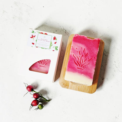 Handcrafted Rosehip Olive Oil Soap (120g) + Bamboo Soap Dish