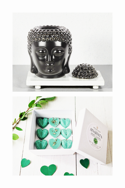 Heart Chakra Soy Wax Melts + Buddha Burner (Black) Gift Set