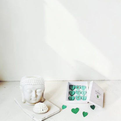 Heart Chakra Soy Wax Melts + Buddha Burner In Grey Gift Set