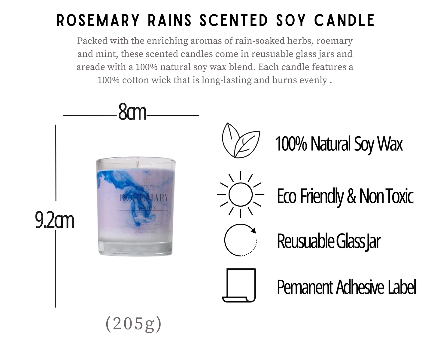 Rosemary Rains Signature Marbled Soy Candle