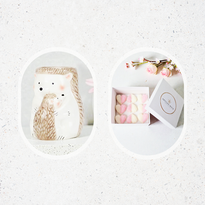 Cherry Blossom & Rose Scented Soy Wax Melts + Hedgehog-Shaped Ceramic Burner Gift Set