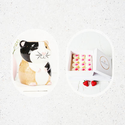 Strawberry Hearts Soy Wax Melts + Guinea Pig Ceramic Burner Gift Set