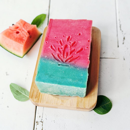 Handcrafted Watermelon Olive Oil Soap (120g) + Bamboo Soap Dish