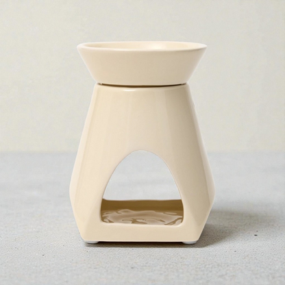 Grounded Earth Ceramic Wax Burner: 2 Piece Beige Tapered Wax And Oil Burner