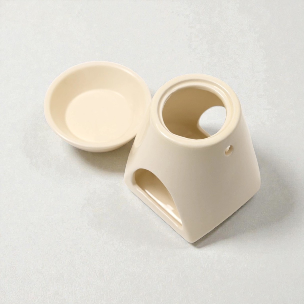 Grounded Earth Ceramic Wax Burner: 2 Piece Beige Tapered Wax And Oil Burner