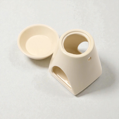 Grounded Earth Ceramic Wax Burner: 2 Piece Beige Tapered Wax And Oil Burner