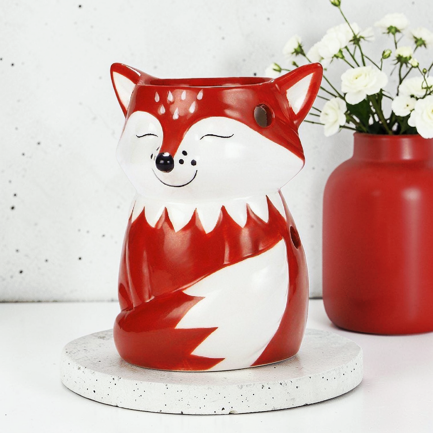 Strawberry Hearts Soy Wax Melts + Fox-Shaped Ceramic Burner Gift Set