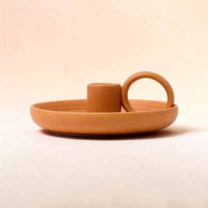 Grounded Earth Ceramic Single Candle Holder - Terracotta